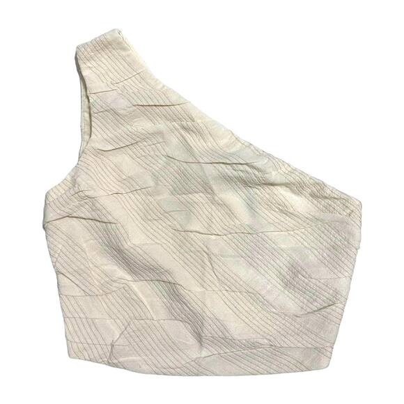 ZARA‎ Asymmetric One Shoulder Draped Cropped Top Cream Side Zip Size XS NEW - Picture 2 of 6